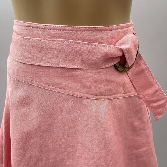 Free People Pink Higher Ground A-Line Skirt Linen Blend Flowy Belted Waist M* - Picture 8 of 14